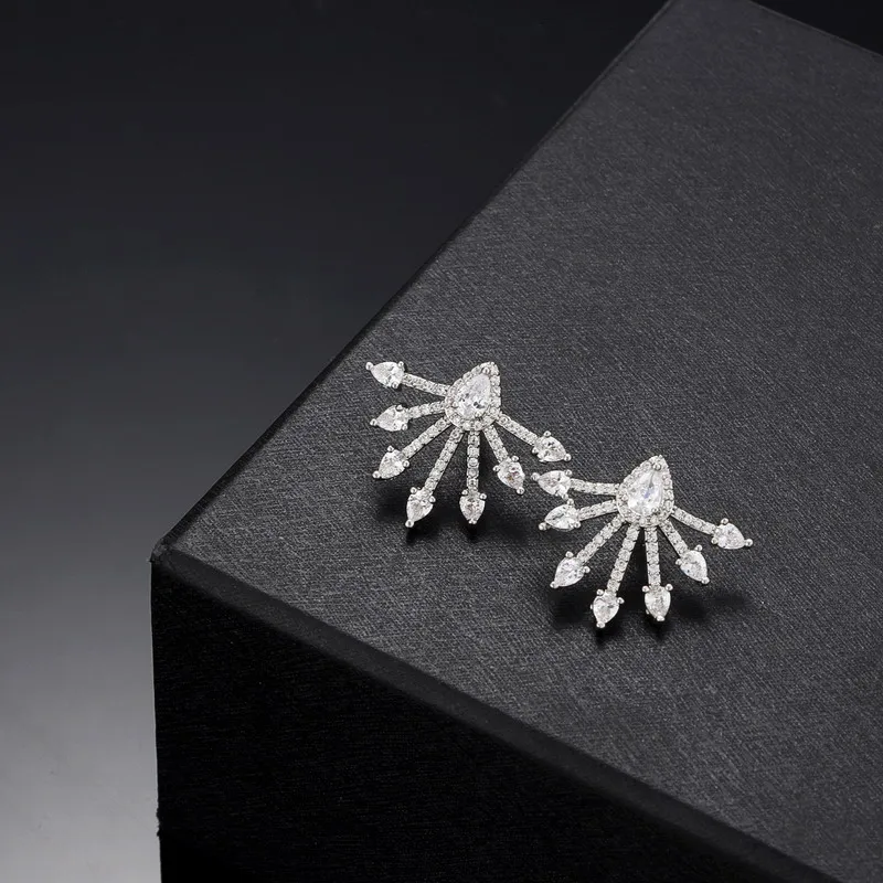 iMucci Elegant Silver Color Ear Studs Unguiform Shape AAA Cubic Zirconia Stone Earrings Women Wedding Dangle Fashion Jewelry | Украшения и