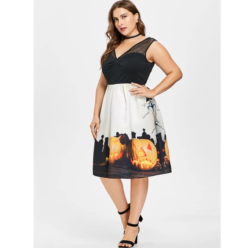 SexeMara/вечерние женские кружевные платья размера плюс с принтом тыквы на Хэллоуин