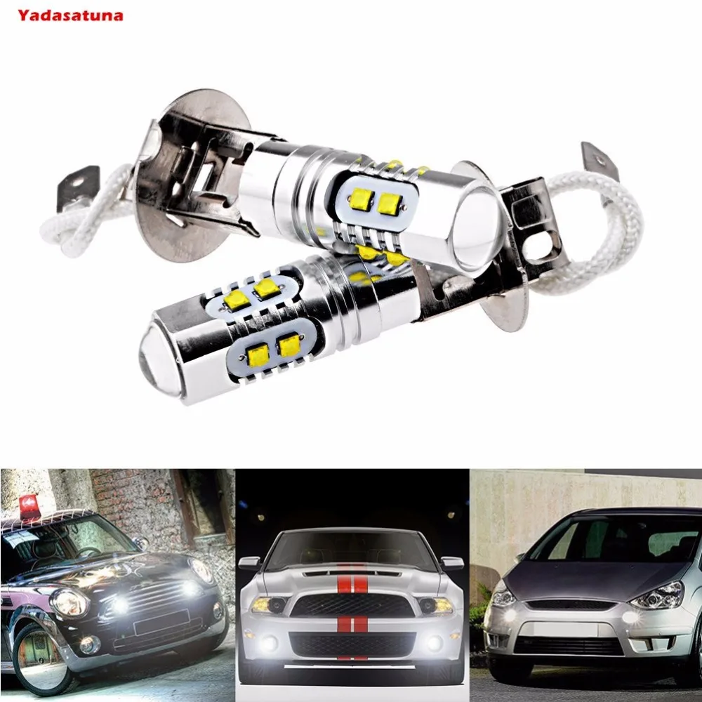 

2x High Quality 10*5W 50W 6000K Cree Chips White H3 Projector LED Bulb For Auto Car Head Fog Daytime Running Light DRL 24V 12V