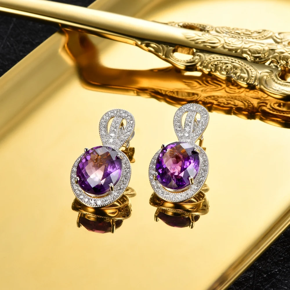 L& Цзуань 9.65ct натуральный аметист висячие серьги 925 пробы серебро романтическая роскошь Сережки для женщин Рождественский подарок