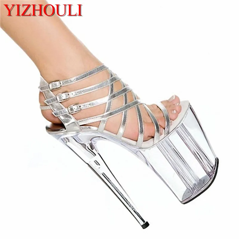 Sexy dancer shoes 20cm cross strap with silver vamp, model 8in stiletto sandals, steel pipe, dancing shoes