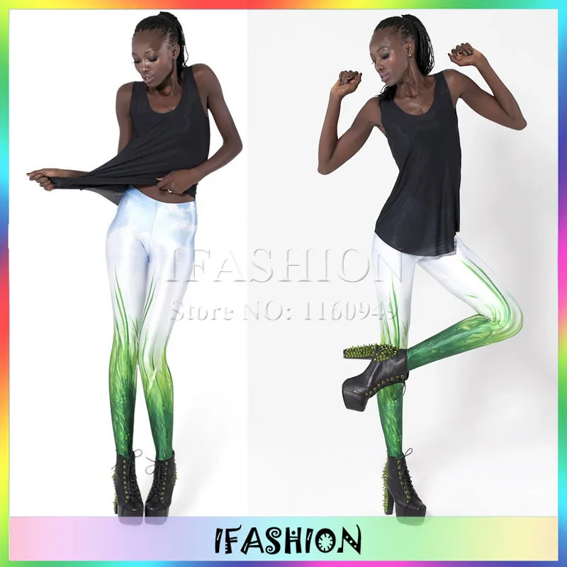 women legging white green leggings shiny fashion 2014 clothes grass spring free shipping | Женская одежда