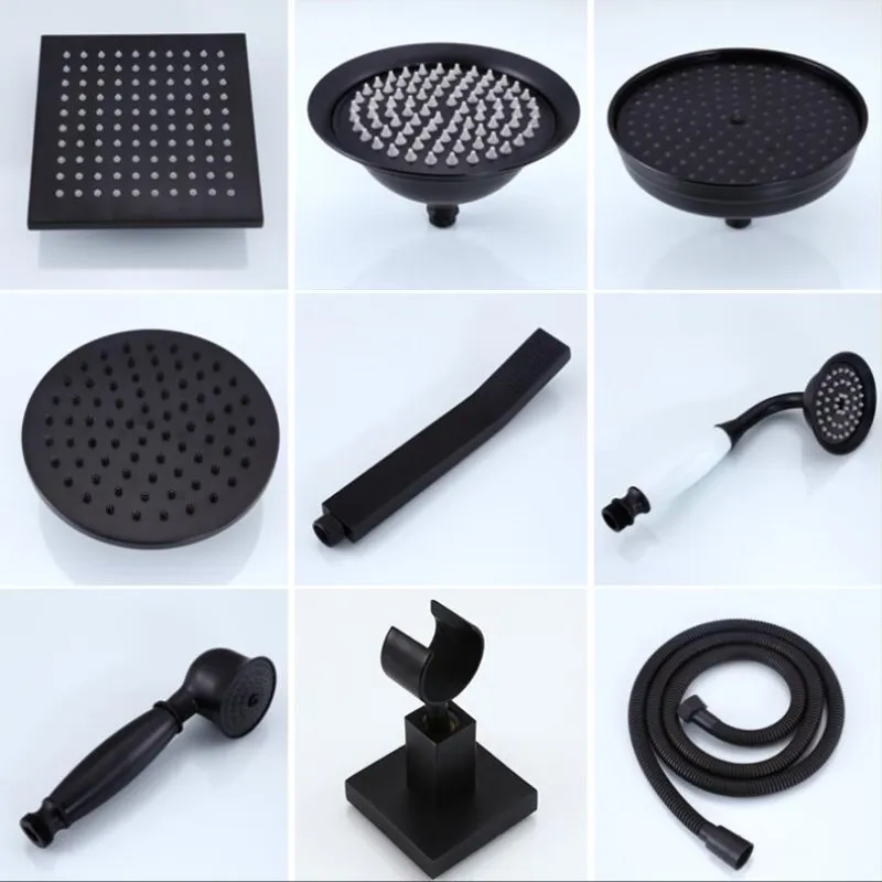 

Rainfall Black Shower Head Rectangle Bath Shower head Rain Big Top Head with Multifunction Hand hold shower head