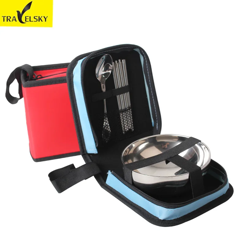 Travelsky 1/2/4 Outdoor Tableware Portable Eco Family Picnic Steel Bowl Spoon Chopsticks Stainless Camping Tablewear Set bags | Спорт и