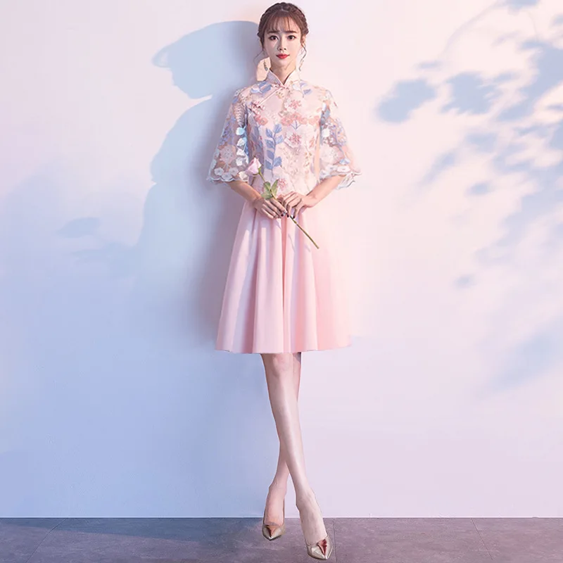 Style 9 Китайский Подружка невесты, сестра юбка платье розовое длинное классическое китайское вечернее платье Чонсам китайское платье Qipao Размеры S-XXL - Цвет: Style 9