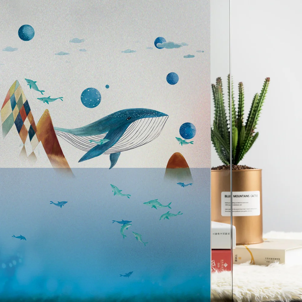 2019 стеклянная наклейка витраж синий океан Кит Рыба Креативный дизайн ПВХ