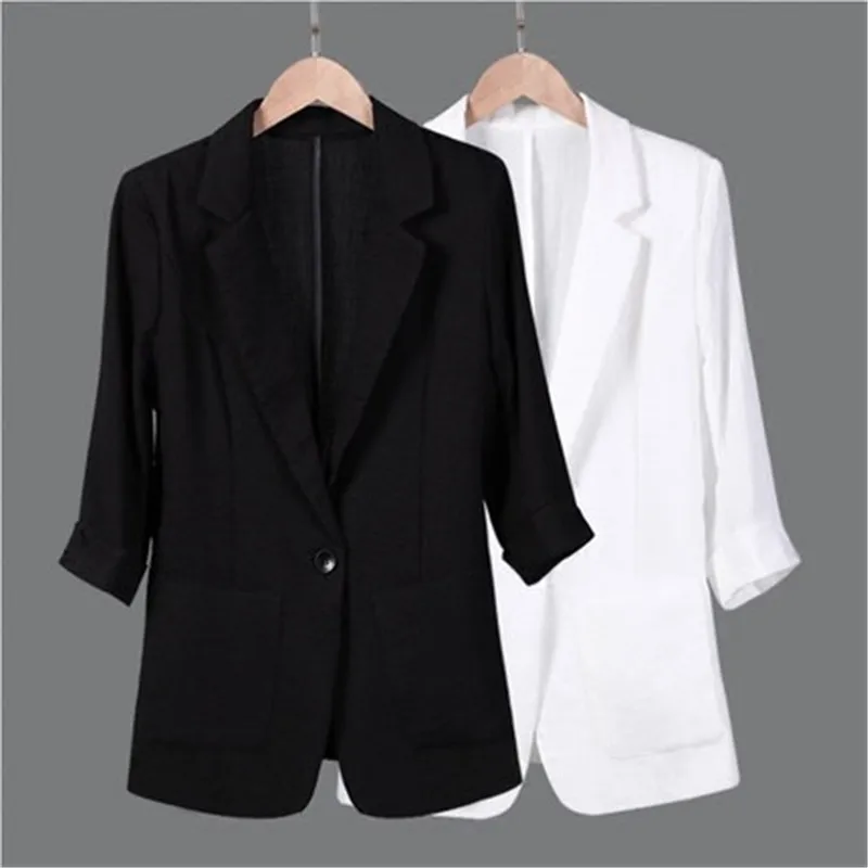 Новинка, 5XL, 6XL, 7XL, костюм с рукавом в семь точек, летний Женский блейзер, Повседневный, большой размер, корейский, белый, черный, тонкий, пиджак, v577