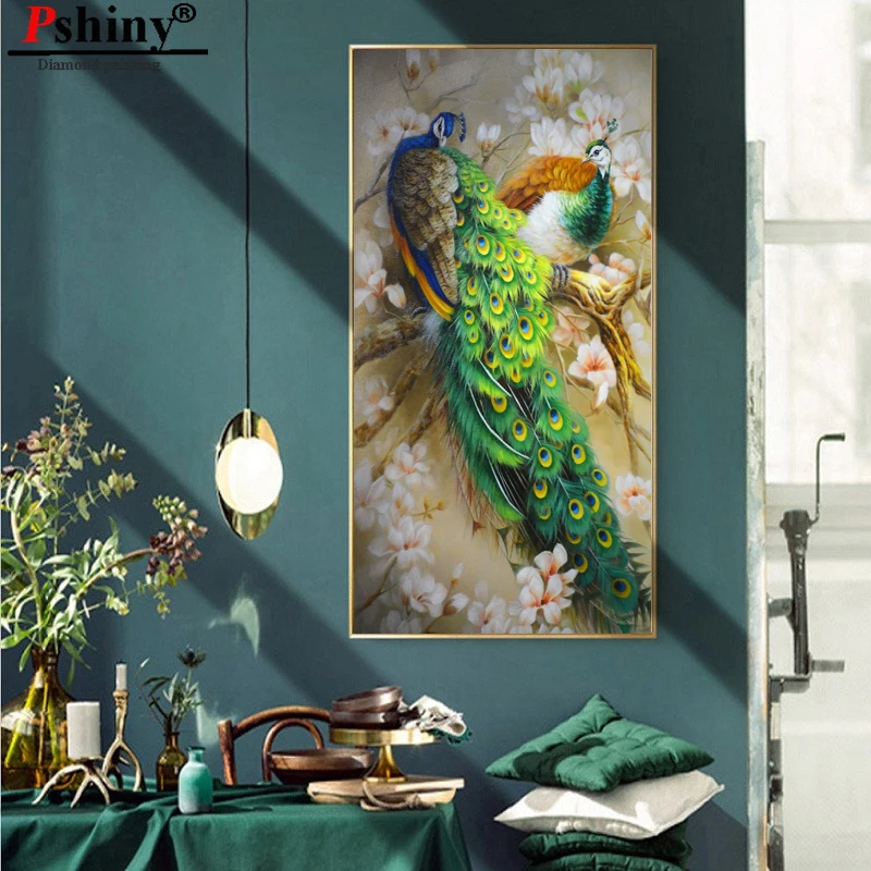 PSHINY DIY 5D алмазная вышивка продажа зеленые картины с изображением павлина из