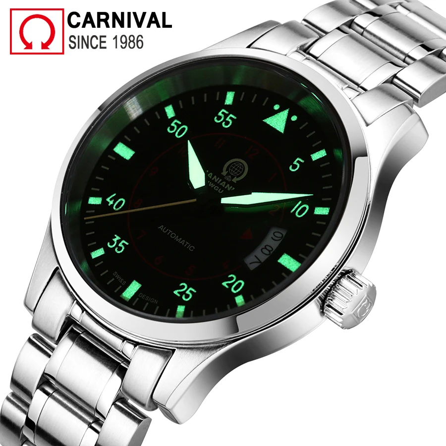

Carnival Mens Pilot Watches Top Brand Luxury Luminous Automatic Watch Men Mechanical Wristwatches Male Clock erkek kol saati