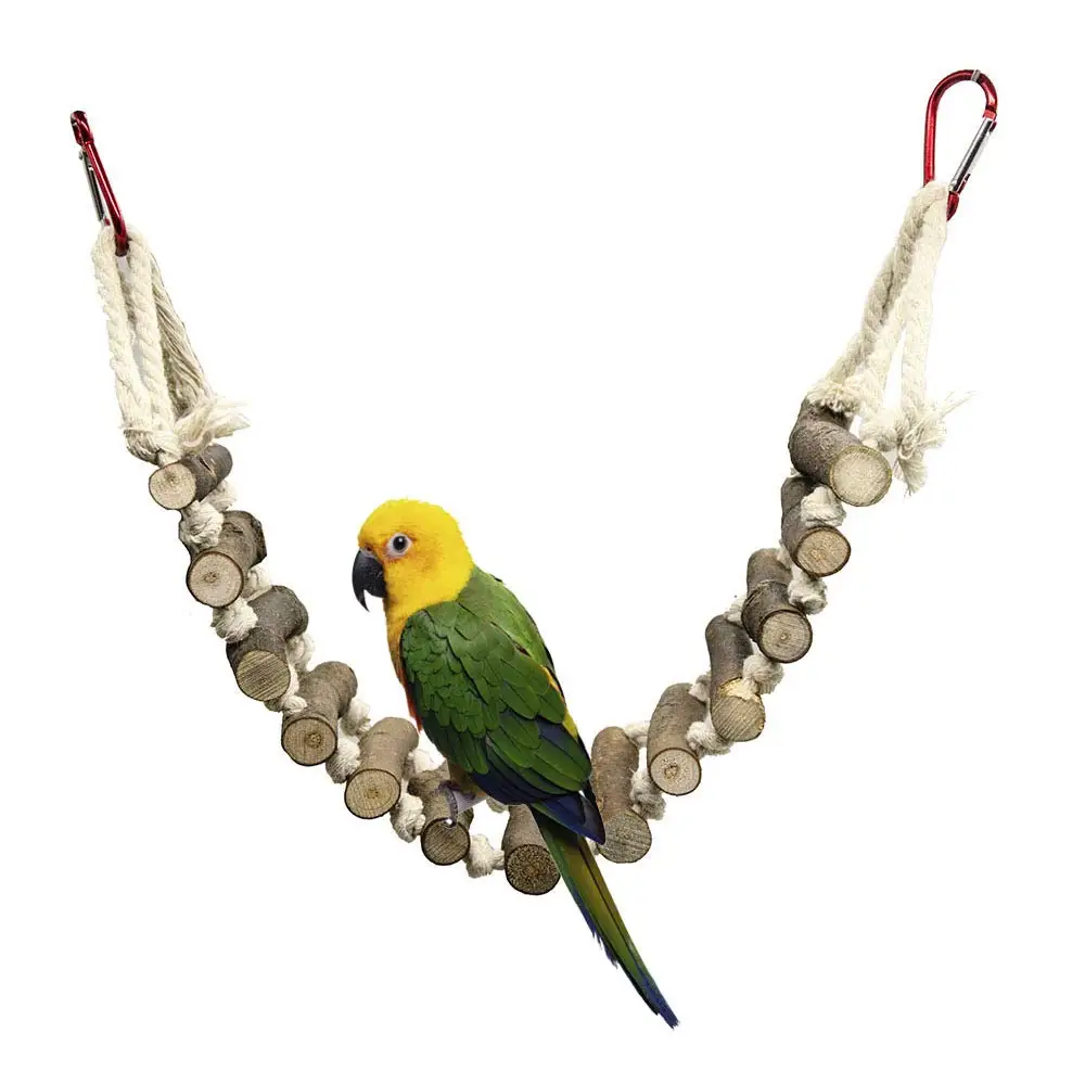 

Bird Toys Parrot Toy 13 Steps Climbing Ladder for Small or Medium Birds Log with Bark Cotton Rope Woven Swing Bite Bridge