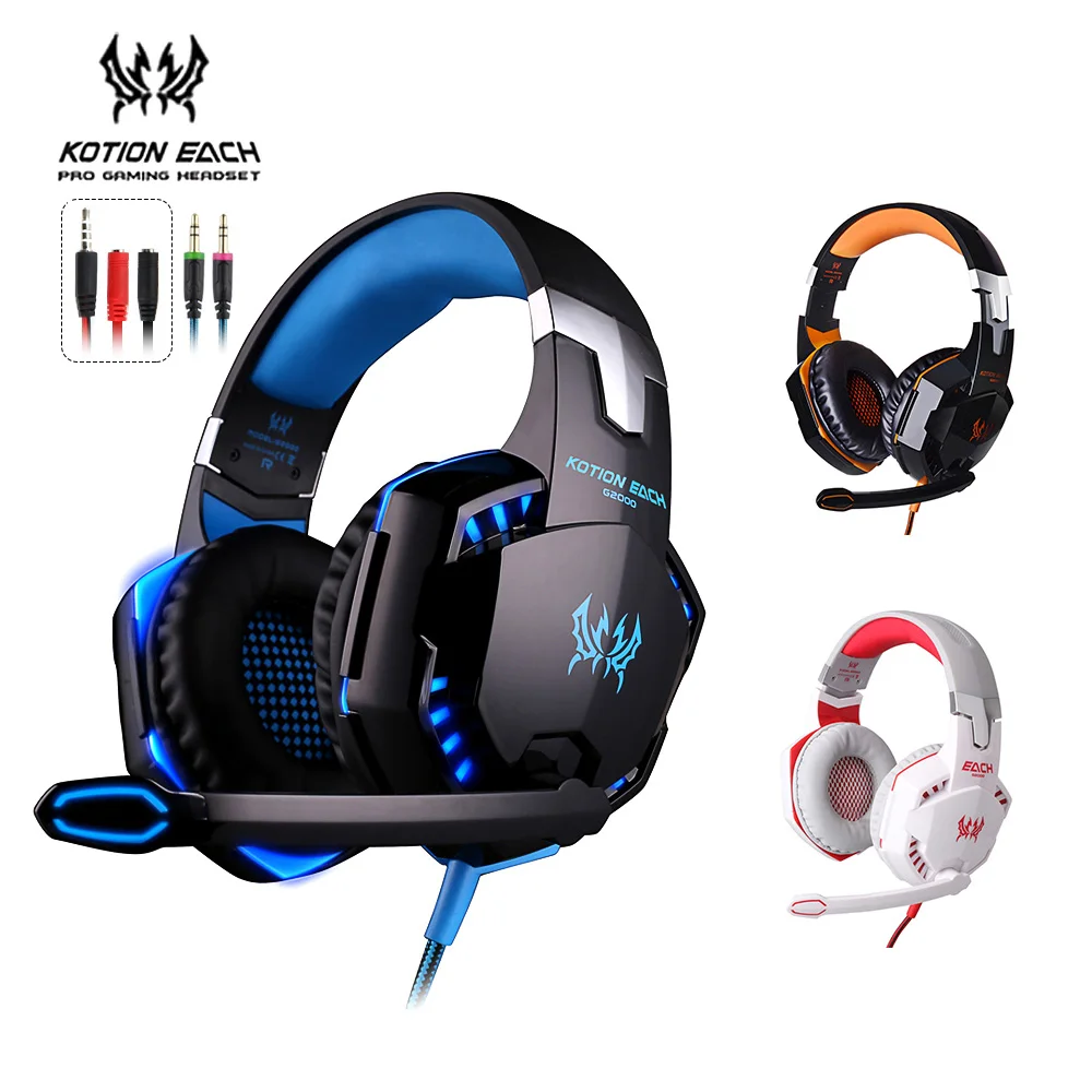 Игровые наушники KOTION G2000/G9000/B3505/G4000 Игровые наушники w/микрофон светодиодный свет стерео игровые гарнитуры для компьютера PS4 супер бас наушники