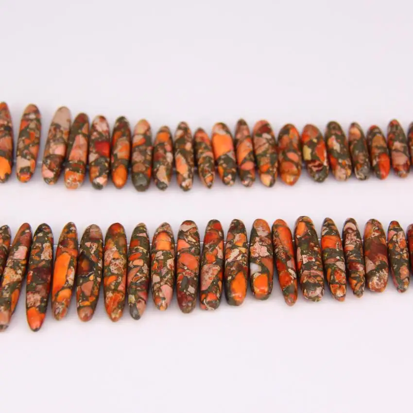 Orange Sea Sediment Stone Graduated Slice Loose Beads for Necklace strand Impression Stones Top Drilled Stic Point Pendants | Украшения и