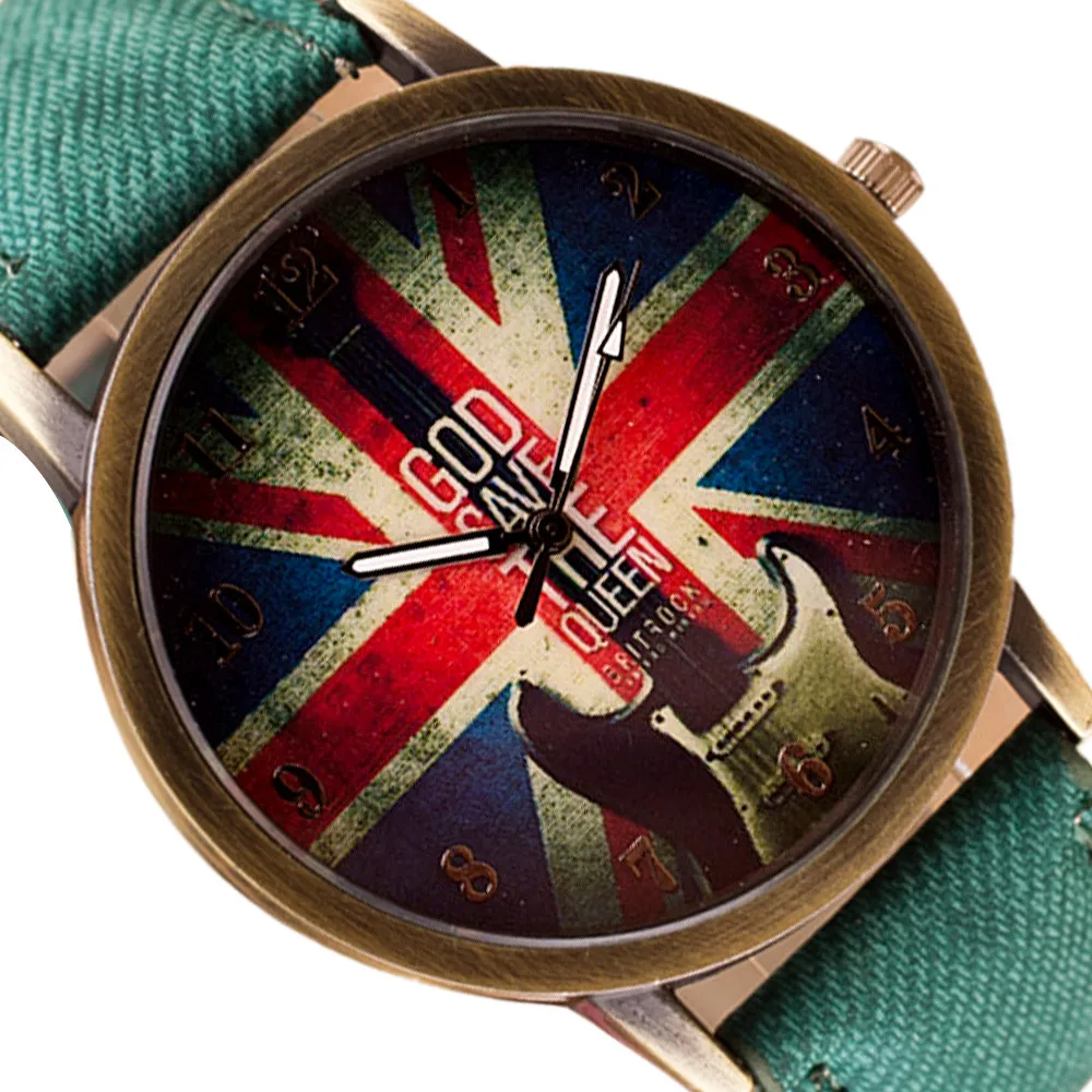 Reloj hombre британский флаг и гитарный узор цифровой циферблат холщовый ремешок женские часы ретро особенности horloges saatler часы B50