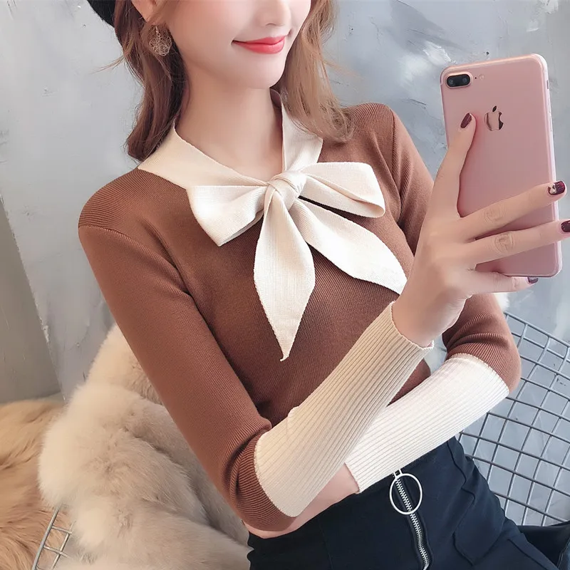 Осенне-зимний новый женский свитер с капюшоном и милым бантом | Женская одежда