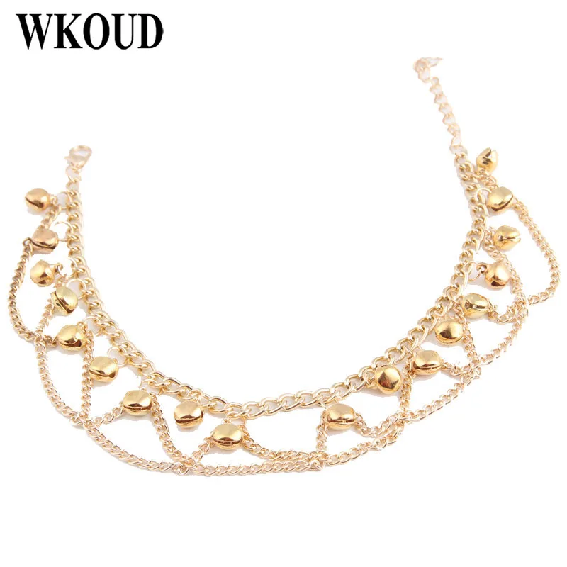 WKOUD alloy wave tassel bell anklet gold-color anklets for women Bohemia lady jewelry | Украшения и аксессуары