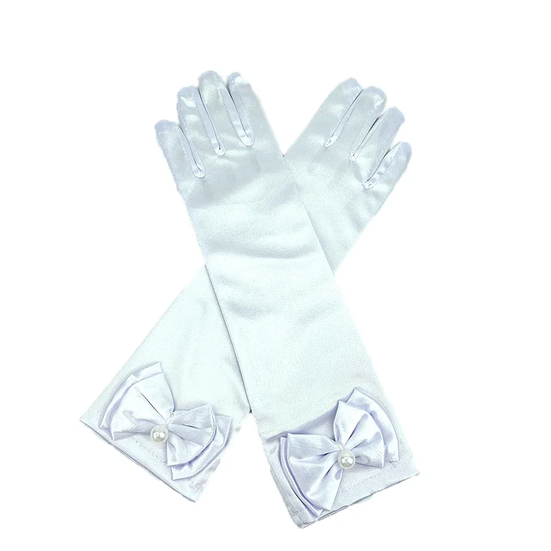 J10 White Gloves Аксессуары принцессы для девочек, детские атласные перчатки для стрельбы из лука, костюм для детей, день рождения, Хэллоуин, вечерние, косплей, подарок - Цвет: J10 White Gloves