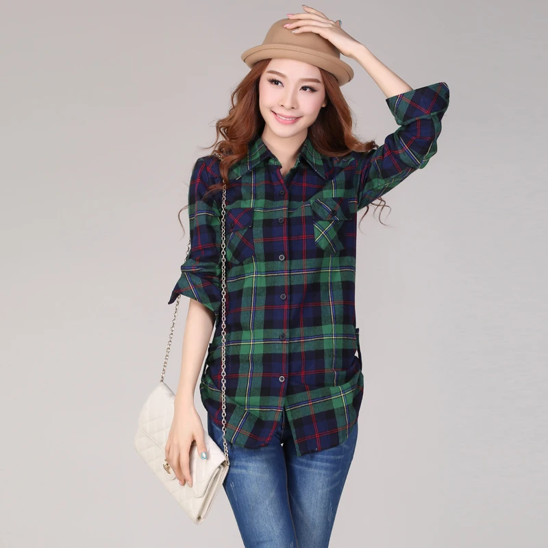 

Spring Autumn Women's Blouse Long Sleeve Casual Plaid Shirt Women's Workwear Plaid Women's Office Shirt