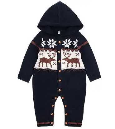 82W310 Navy blue Модный Вязаный комбинезон для маленьких девочек; Рождественская одежда с рисунком оленя; подарок на год в стиле унисекс; комбинезон для новорожденных мальчиков; одежда для близнецов - Цвет: 82W310 Navy blue