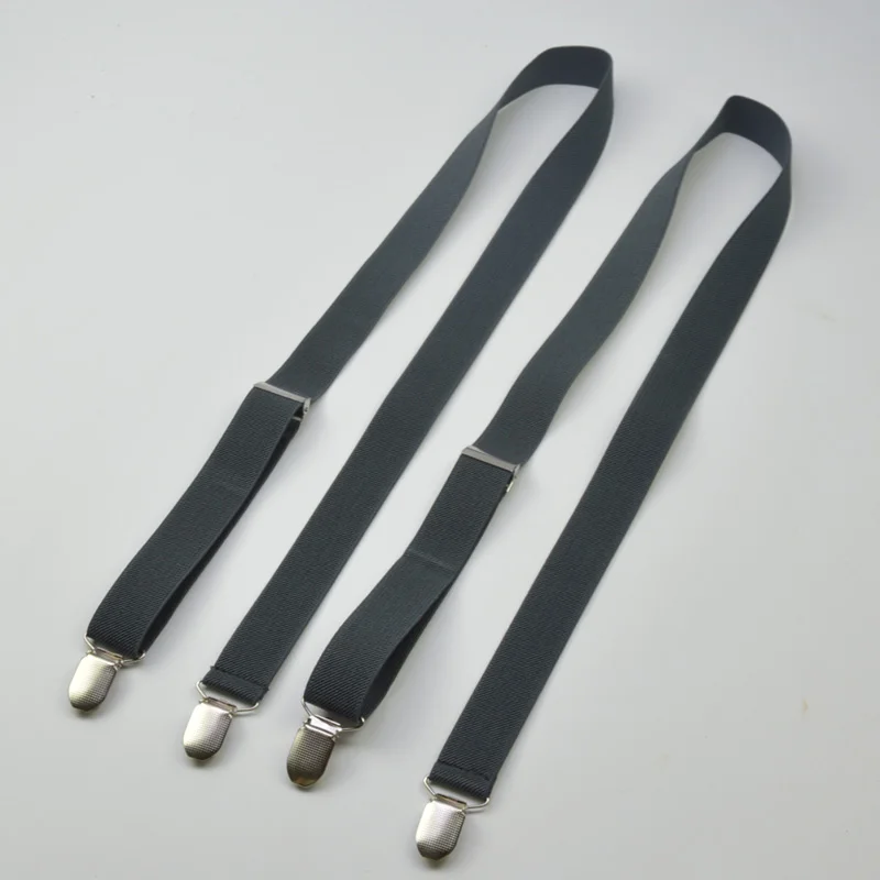 Dark Grey Черные мужские подтяжки с 4 клипсами без крестов для взрослых 2,5 см, женские штаны с регулируемыми подтяжками серого цвета - Цвет: Dark Grey