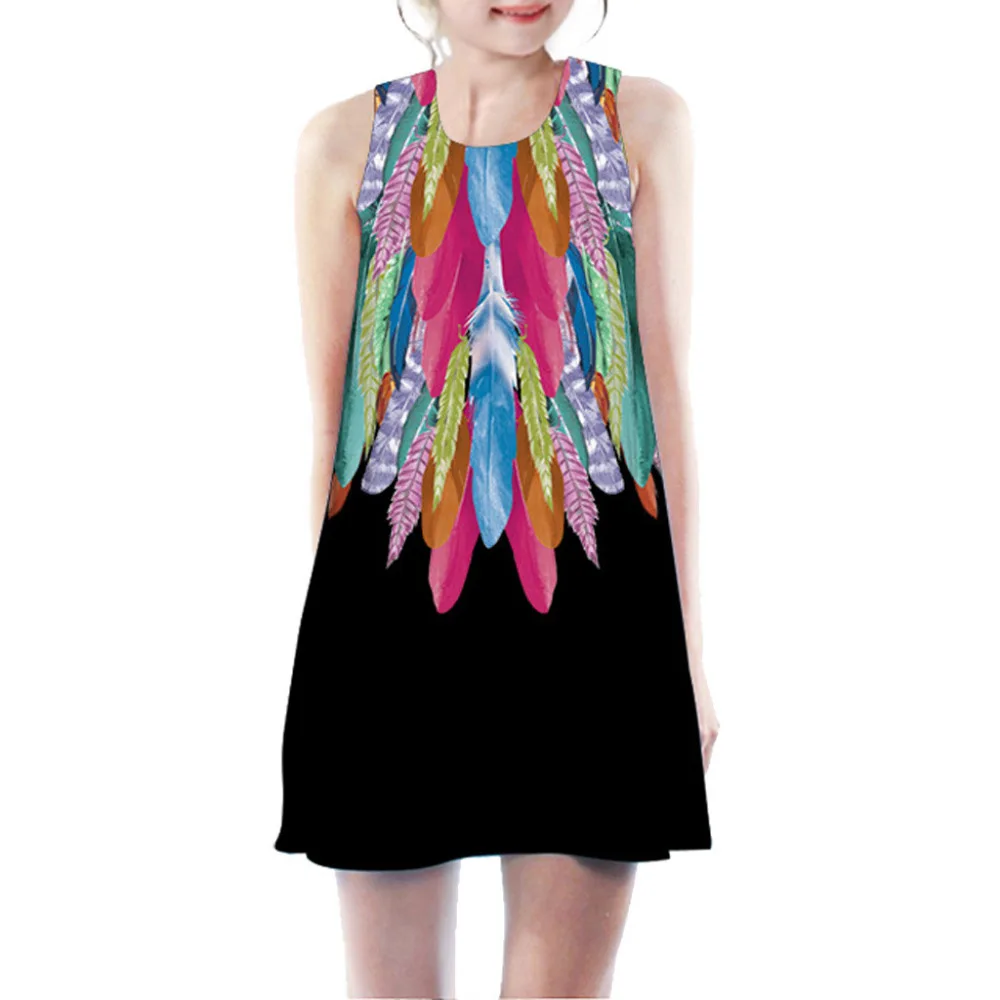 Летнее платье для девочек-подростков детское без рукавов с 3D перьями платья