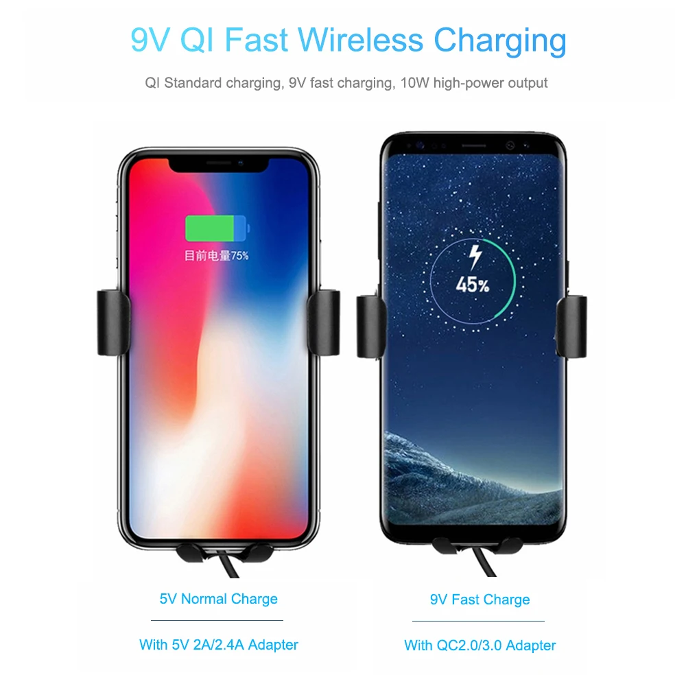 Wireless Charger Gravity Car Holder Stand For iPhone XS Max XR Auto Lock Bracket Mount Qi Samsung Note9 | Мобильные телефоны и