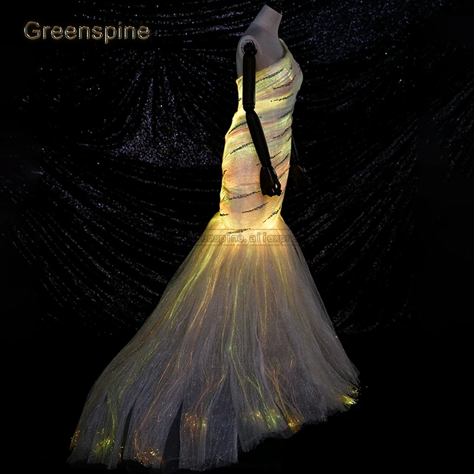 Светящееся оптоволоконное свадебное платье русалки Robe De Mariee одно плечо светящийся в темноте Dreamlike светодиодный свадебное платье
