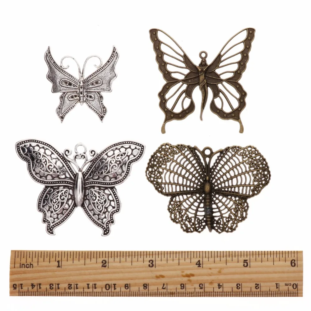 1set Vintage Mixed Silver Antique Bronze Charms Butterfly Flower Leaf Charm Pendants for DIY Jewelry Making Accessories #263743 |