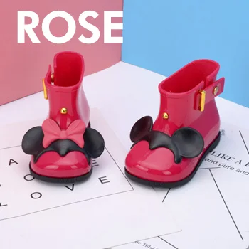 Rose Водонепроницаемые детские резиновые сапоги; Прозрачная мягкая обувь с ушками мышки для младенцев; непромокаемые резиновые сапоги для девочек; детские резиновые сапоги для девочек; детская непромокаемая обувь - Цвет: Rose