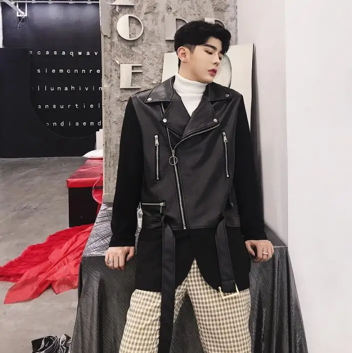 Куртка мужская кожаная с косой молнией свободная индивидуализированная