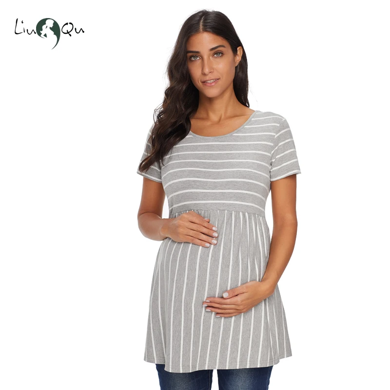 Полосатая свободная туника для беременных топы женская футболка одежда Женская