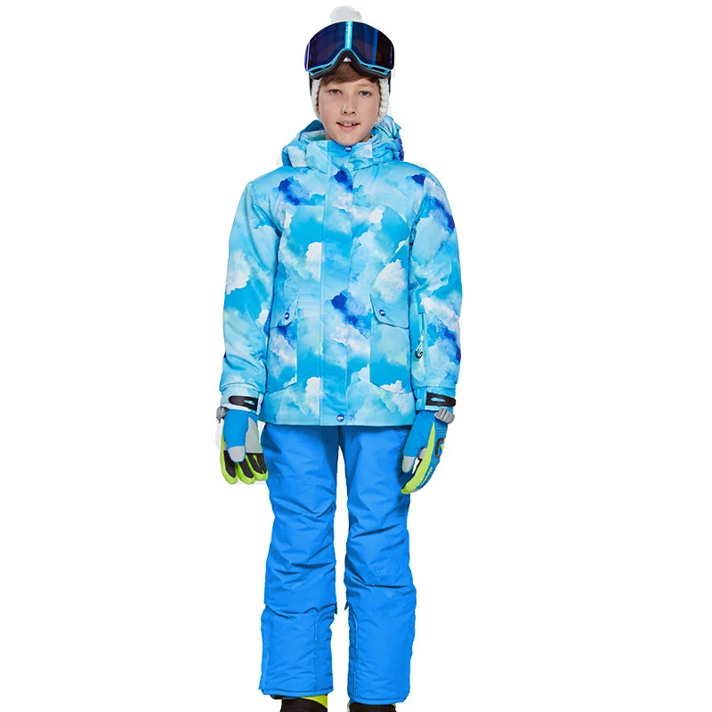 2019 Winter Kids Ski Sport Suits for Boy Outdoor Hood Warm Waterproof Jacket and Pants Snowboard Ski Set Thick Boys Clothing