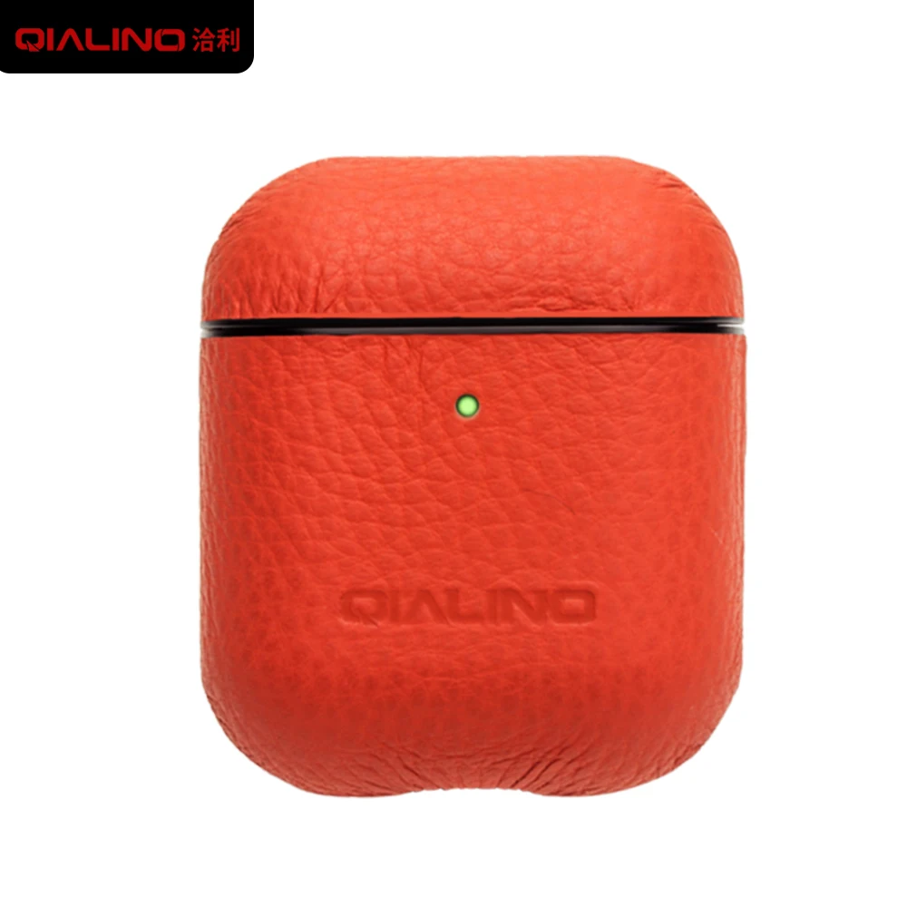 Чехол QIALINO из мягкой натуральной кожи для Apple Airpods 1/2 противоударный чехол