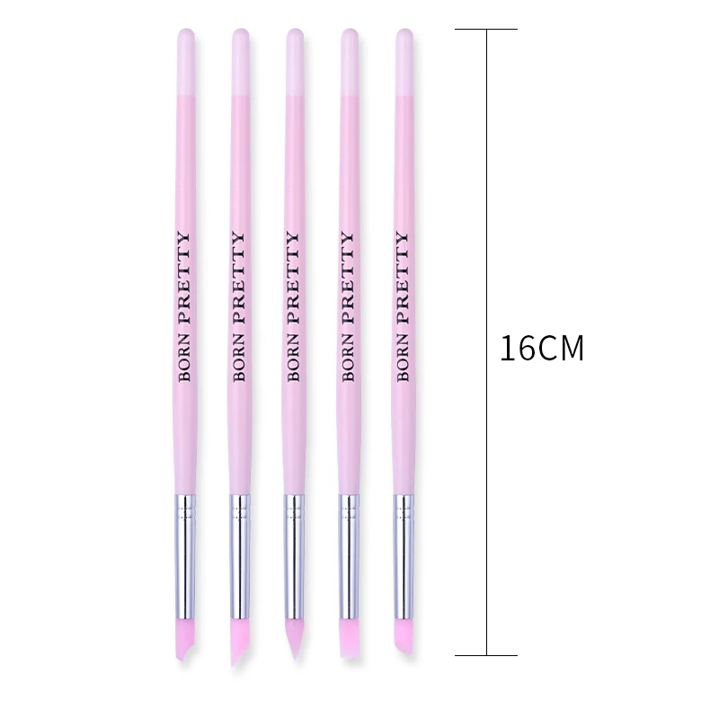 

BORN PRETTY 5Pcs Silicone Nail Pen Pink Black Handle Carving Drawing Painting Flower Emboss Craft Pens Nails Art Tool Set