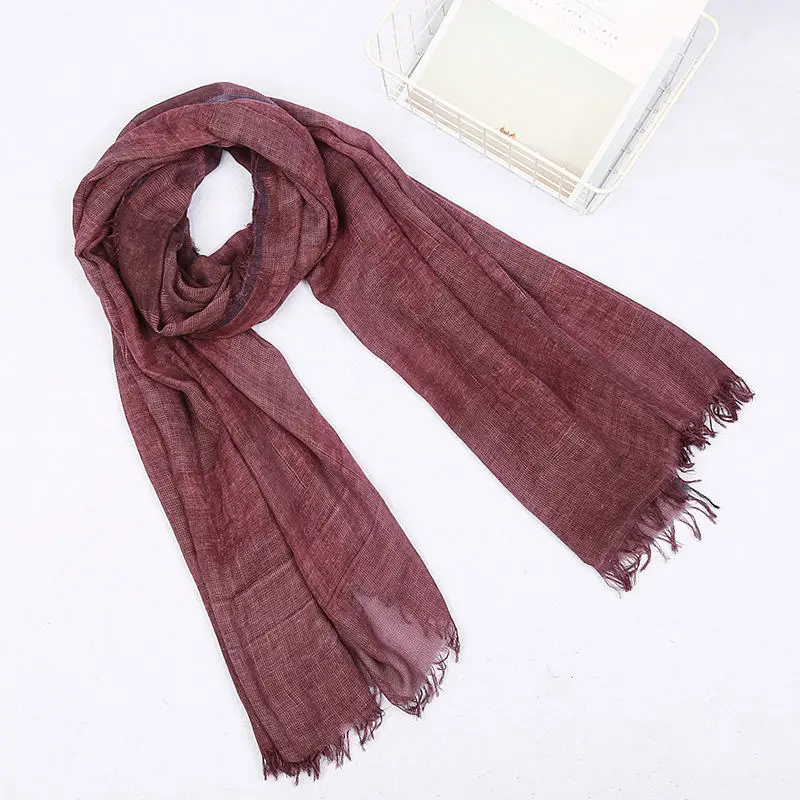 color1 wine red Новинка, льняные теплые мягкие шарфы, весенний, осенний, зимний шарф, унисекс, Ретро стиль, блестки, для женщин/мужчин, с кисточками, в полоску, обертывание, хлопок, фуляр - Цвет: color1 wine red