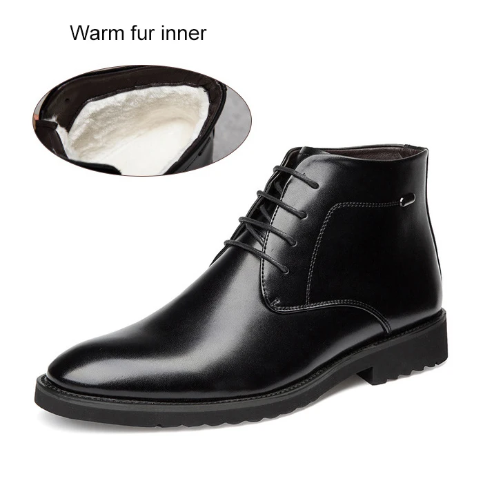 Black with Fur YWEEN/мужские кожаные ботинки в британском стиле; сезон осень-зима; классические мужские ботинки с толстым мехом; Теплые Мужские модельные ботинки; мужские свадебные туфли - Цвет: Black with Fur
