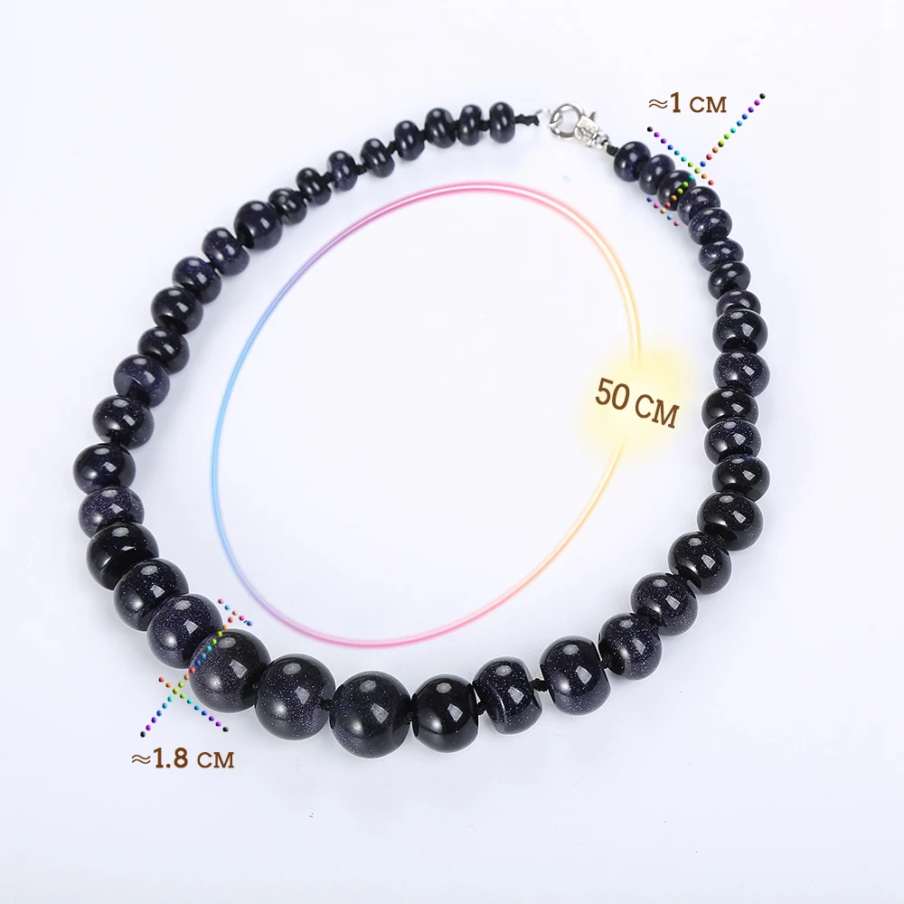 Jewnou Blue Sandstone Natural Stone Necklace Fashion Black Onyx Round Gem Gift Wristband Classic Ethnic Popular Men Beaded | Украшения и