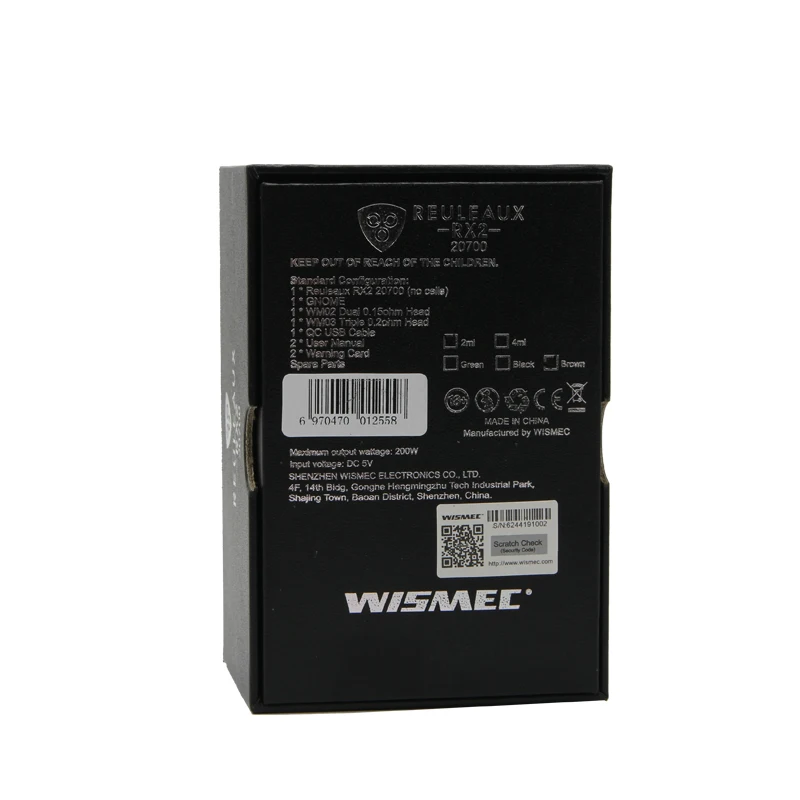 Wismec рел рx2 20700 с гном Комплект 200 Вт электронная сигарета RX2 коробка мод Vape и 2 мл 4