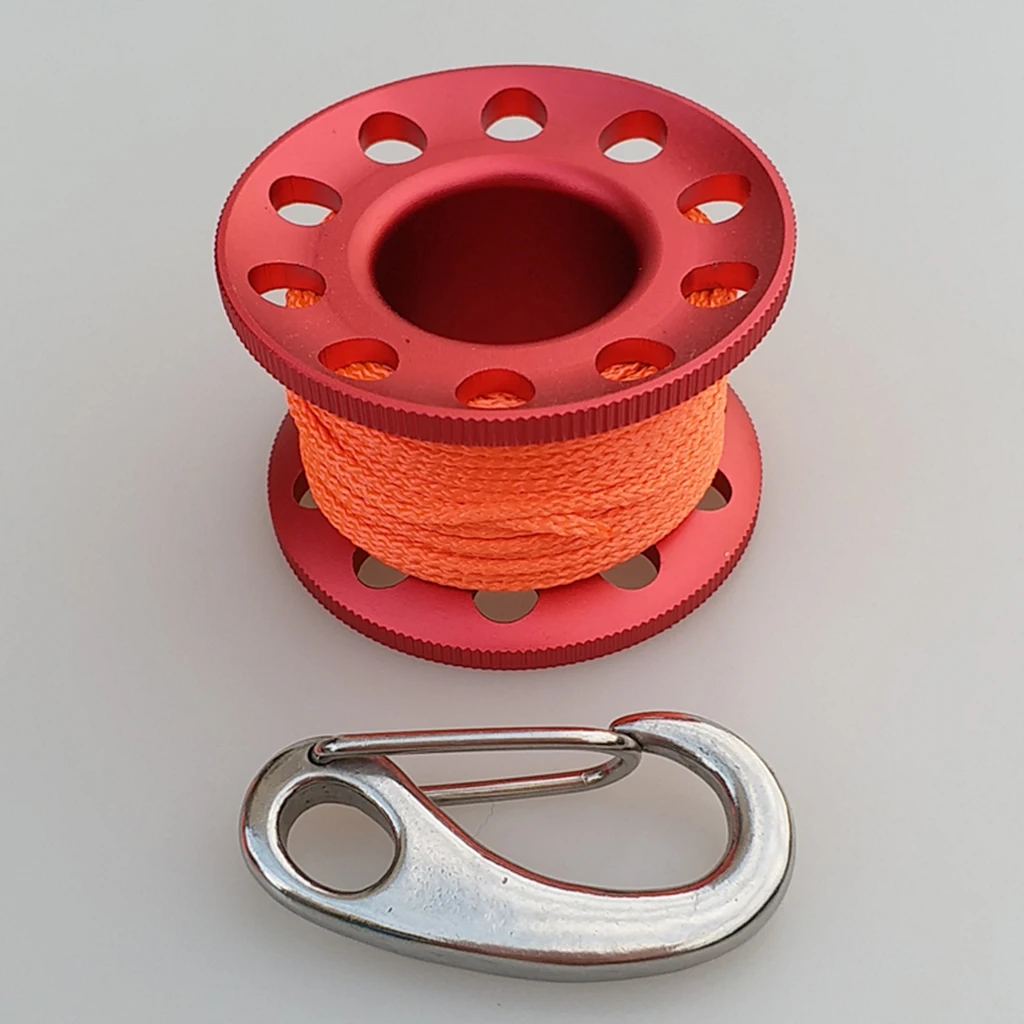 Red Finger Reel Wreck Scuba Tech Diving Spool 10m/98ft Line Rope with Stainless Clip Scuba Dive Line Rope Guide - Цвет: Red
