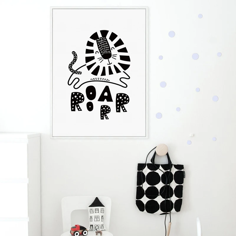 Cute Black And White Animal Giraffe Lion Deer A3 Canvas Painting Posters Prints Wall Art Picture Children's Room Home Decor | Дом и сад