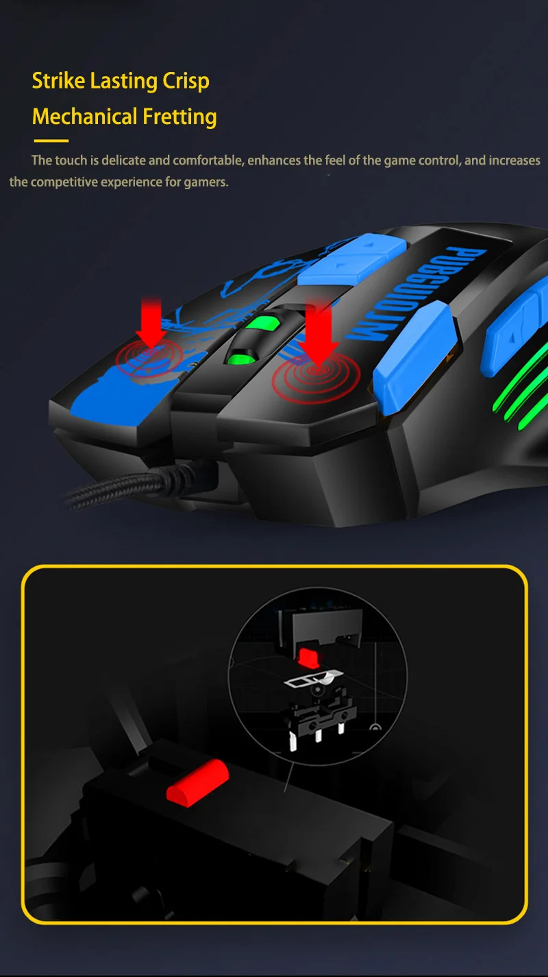 FELYBY Wired RGB Gaming Mouse 8 Programmable Buttons 6800 DPI Adjustable Optical Gaming Mouse Ergonomic Mouse With Fire Button