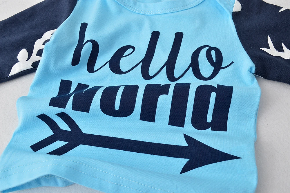 Комплект одежды для новорожденных из 3 предметов топы с принтом Hello world + штаны