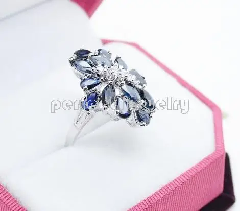 Natural sapphire ring 0.5ct*14pcs gemstone Free shipping real 925 sterling silver Fine jewelry #C190118007 | Украшения и
