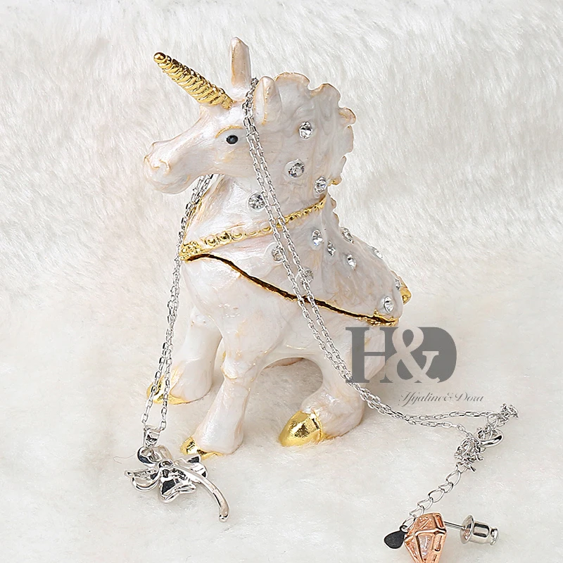 H& D Unicorn маленькая коробка для безделушек на шарнирах, ювелирная фигурка животного, коллекционная коробка, держатель для серег для девочек, украшение для стола