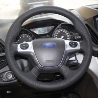 bannis black artificial leather diy hand stitched steering wheel cover for ford focus 3 kuga escape 2012 2013