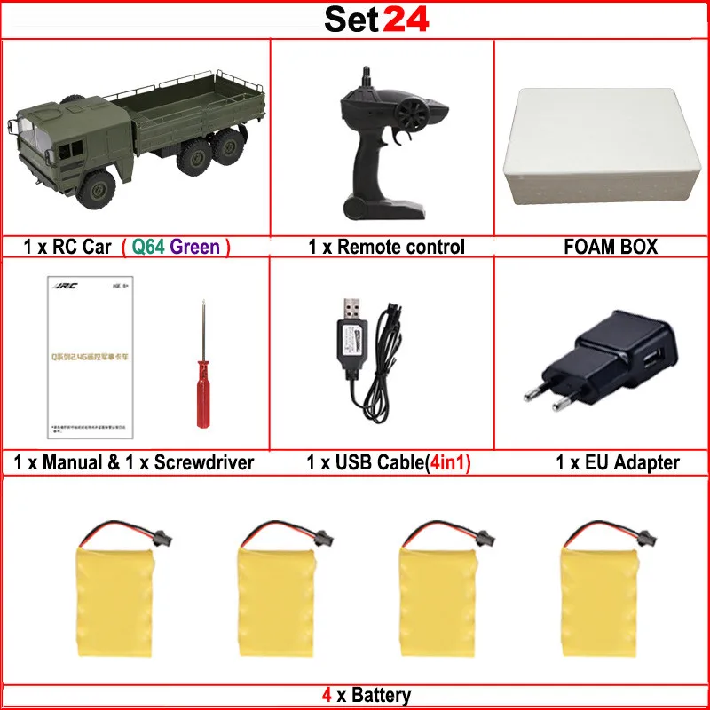 Set24 JJRC Q62 Q63 Q64 1/16 2,4G 4WD длительный срок службы батареи внедорожный военный багажник гусеничный Радиоуправляемый автомобиль пульт дистанционного управления внедорожные игрушки детские подарки - Цвет: Set24