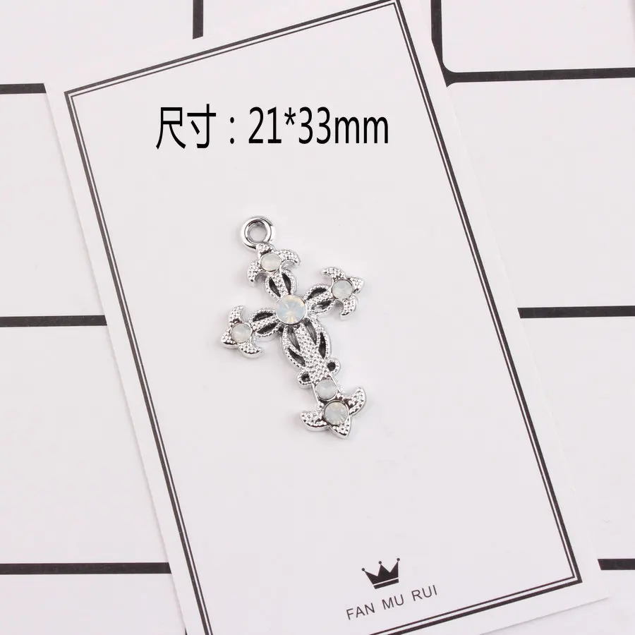 

New Trendy 60PCS/Lot 21*33MM Crystal Rhinestone Paved Floral Cross Pendant Charms Silver Gold Color Plated Metal Alloy DIY Charm