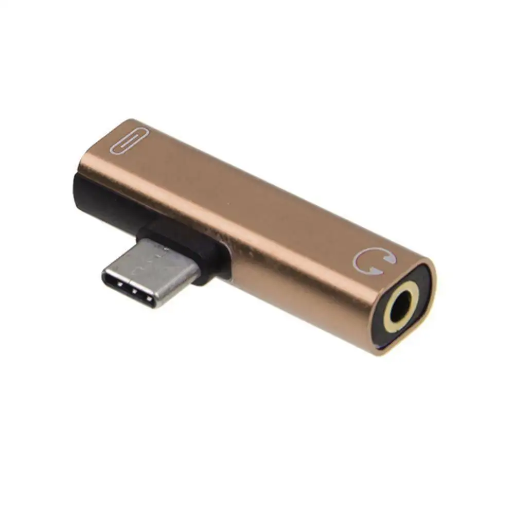 Тип C до 3,5 мм и зарядное устройство 2 в 1 Наушники AUX аудио разъем USB-C кабель адаптер для htc samsung - Цвет: Gold