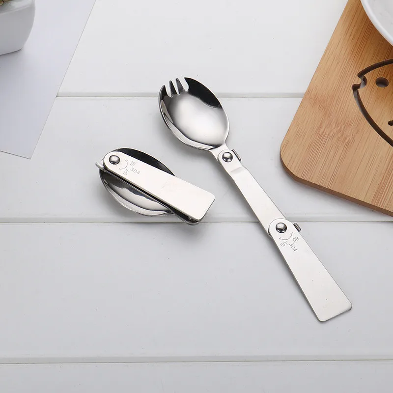 Verkauf 600 Stücke Outdoor Camping Wandern Edelstahl Metall Gabel Löffel Geschirr Cookout Picknick Faltbare Folding Spork Kaffee & Tee Löffel
