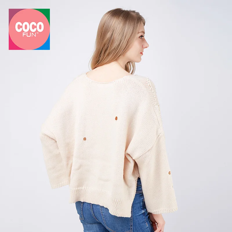 Cashmere Sweater Jumper Casual Light Beige Pullover Warm Hollow Geometric Pattern Soft Comfortable CoCo Fun | Женская одежда