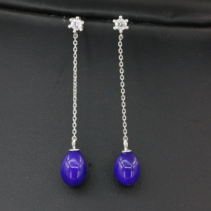 Fashion Women Eardop Sterling Long Dangle Earring 7x9mm Purple Baking Paint Glass Beads Earrings Jewelry 4cm B3439 | Украшения и
